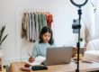 self-employed woman working in home office